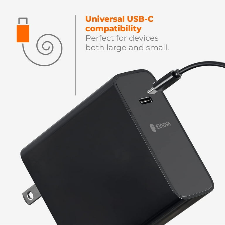 Einova 100W Universal Power Adapter, Includes 5 Charging Tips & USB-C Charging and Data Cable