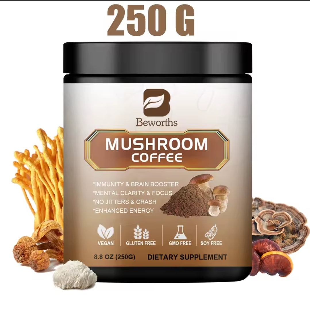 Organic 10 Mushroom Coffee Powder-Lions Mane Chaga Reishi Brain Memory 2.5oz