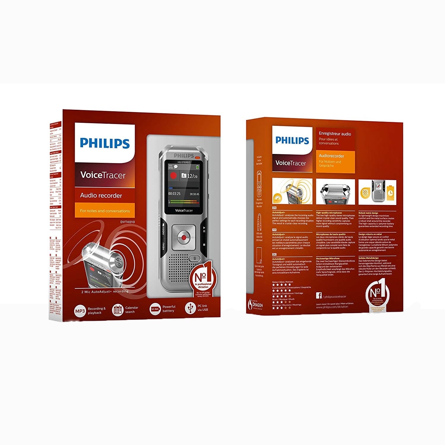 Philips Voice Tracer 4010 Digital Recorder, 8 GB, Silver
