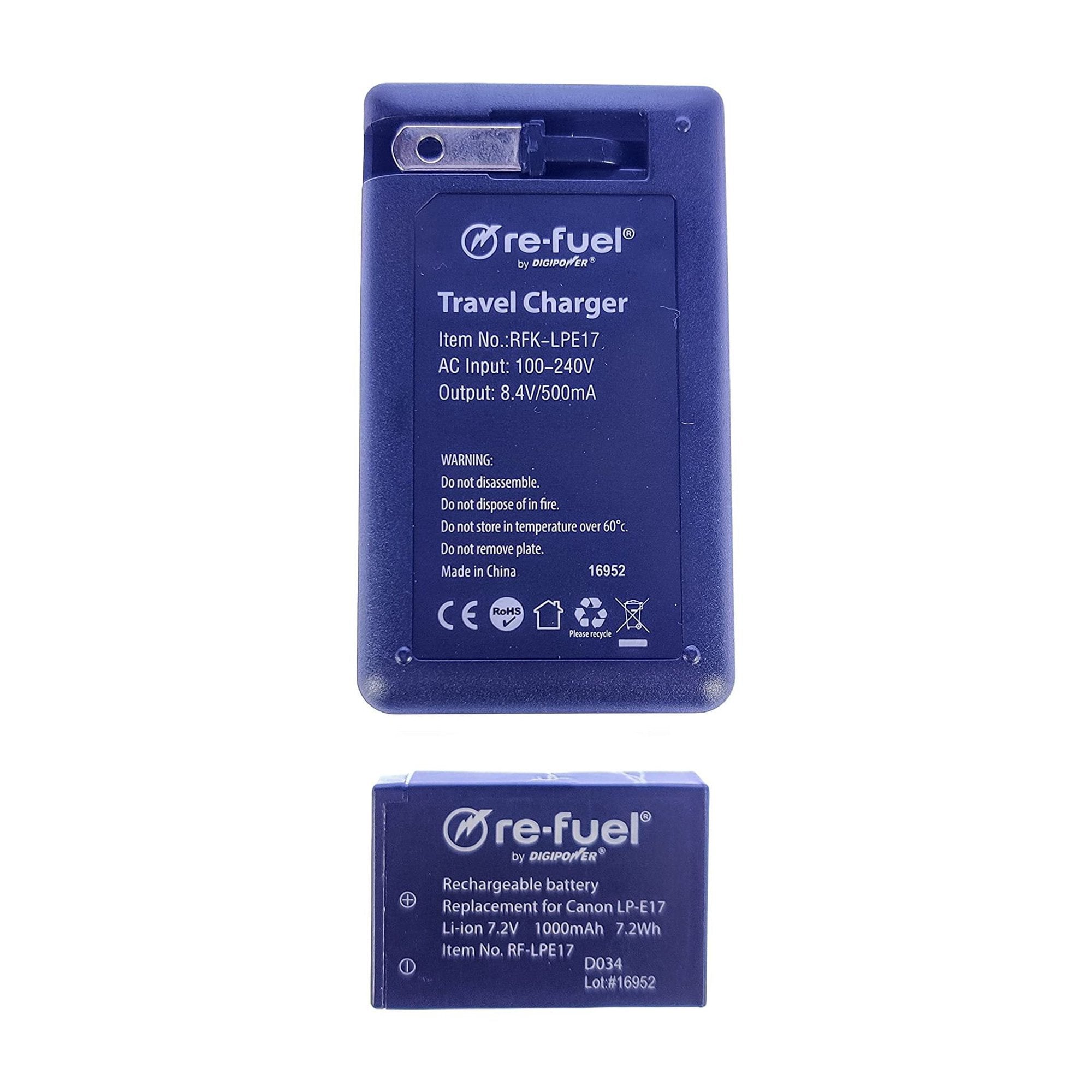 Digipower RFK-LPE17 - Battery charger + AC power adapter + battery - for Canon EOS 200, 250, 850, Kiss X10, M6, R50, R8, Rebel SL3, Rebel T8i, RP; PowerShot V1